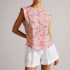 Ted Baker Kashaa Shoulder Pad Floral Floaty T-Shirt Medium